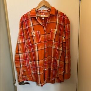 Orange Plaid Casual Button Down Shirt